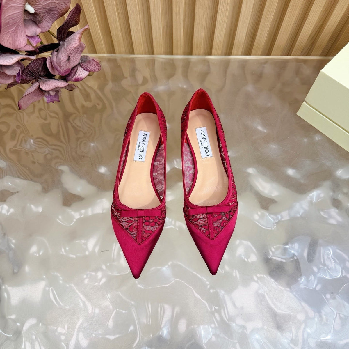 Jimmy Choo 26S Flats Red Lace And Satin 718324