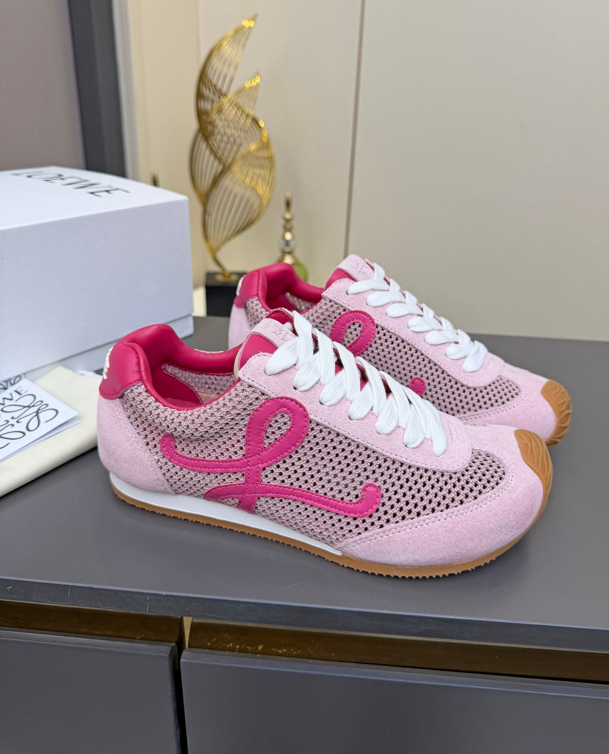 Loewe 26S Runner 2.0 Sneakers in Pink Suede and Mesh Fabric