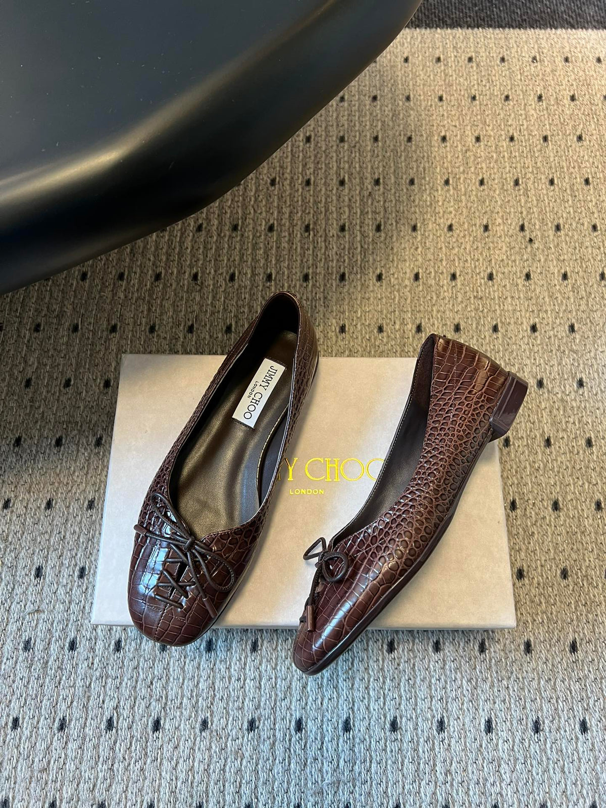 Jimmy Choo 26S Classic Ballet Flats Dark Brown Calfskin 391482