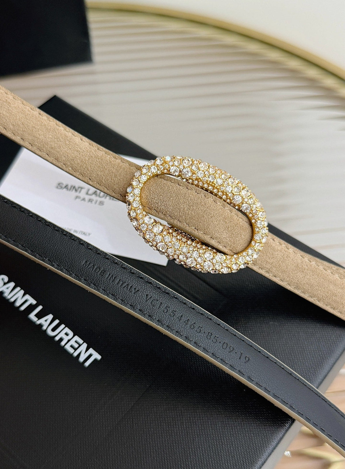 Saint Laurent 2026 Oval Belt 15mm Beige Suede 219123
