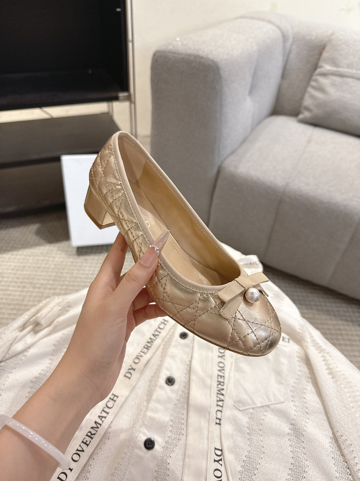 Dior 26s Low Block Heel Pumps Gold Lambskin
