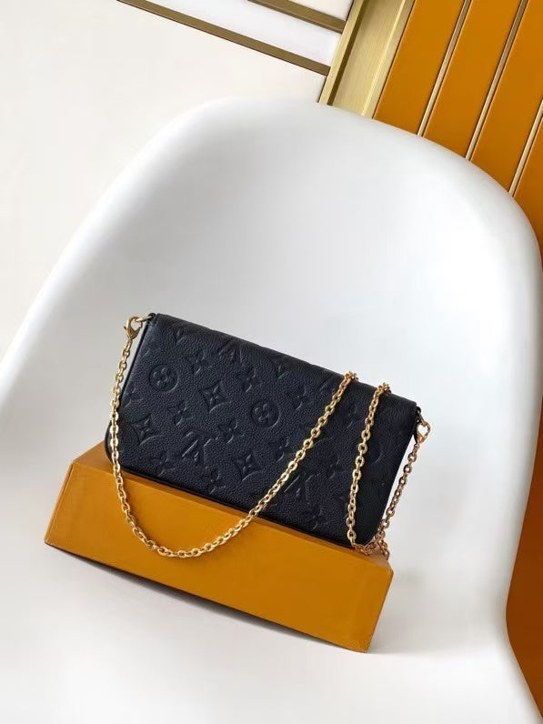 LV Félicie Pochette 21cm Black Monogram Embossed Leather GHW