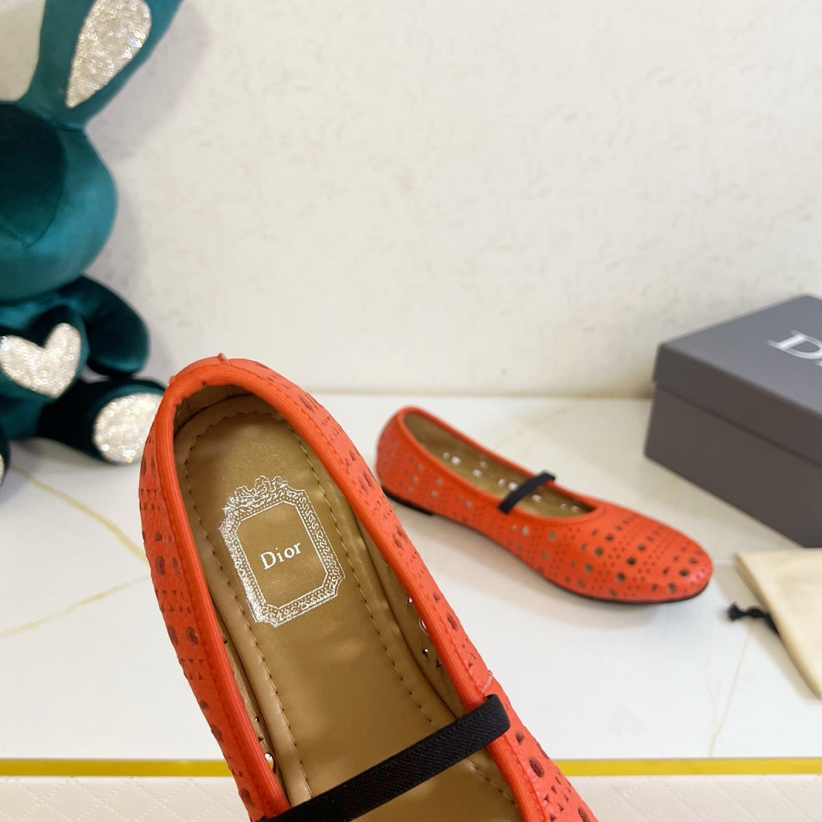 Dior 26s Mary Jane Flats Coral Red Calfskin