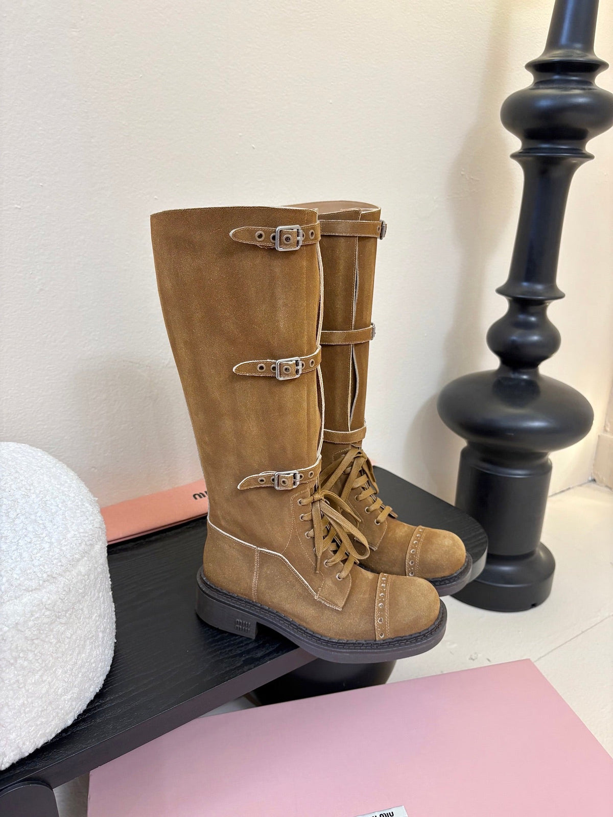 Miumiu 25s Army Boots Brown Suede