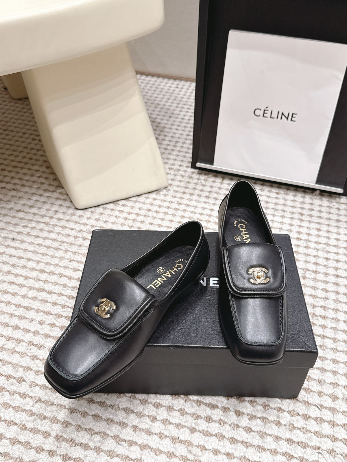 CC 26S Loafers in Black Calfskin with Gold-Tone CC Logo