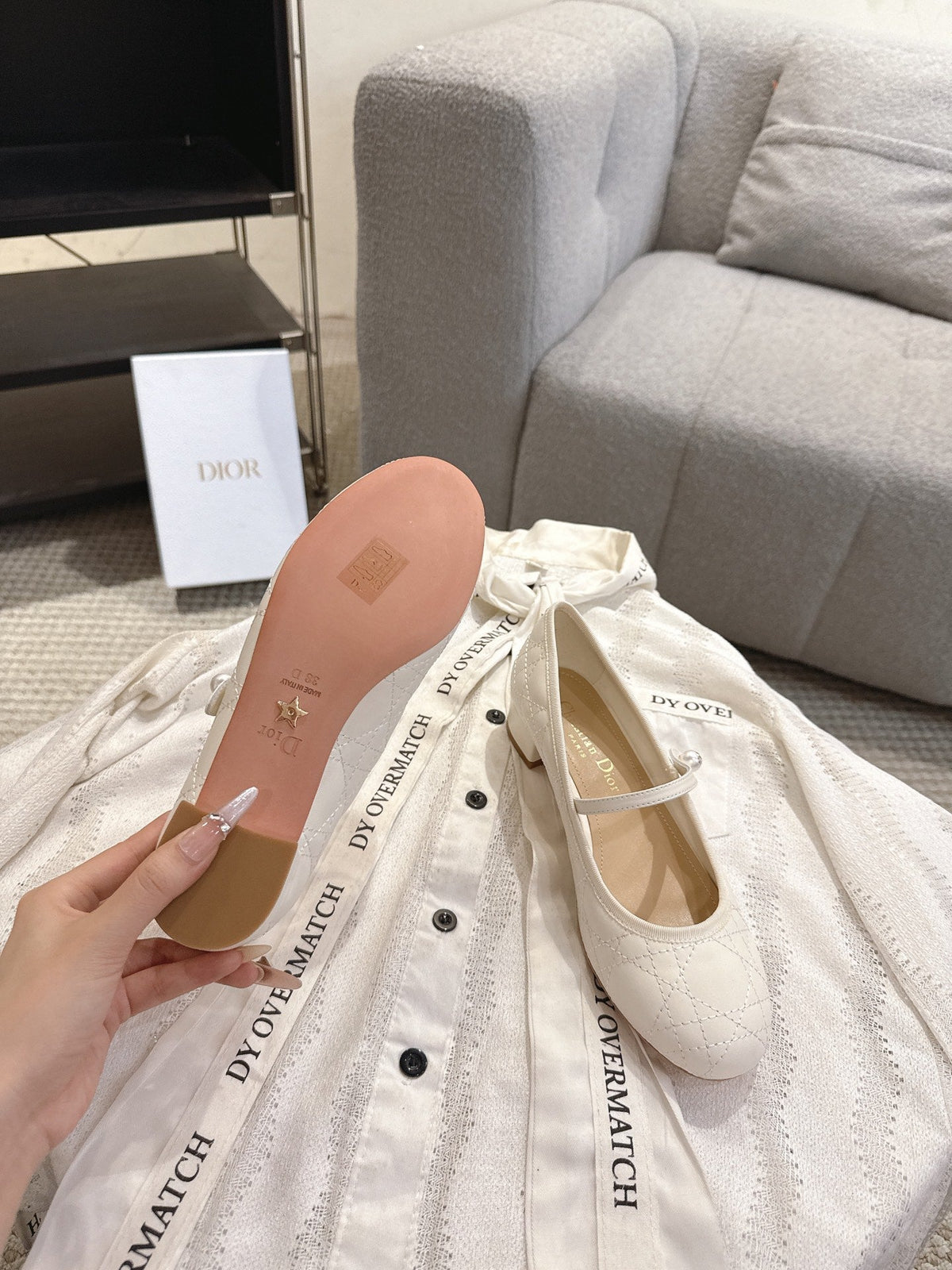 Dior 26s Mary Jane Pumps Cream White Lambskin Pearl-Adorned Strap