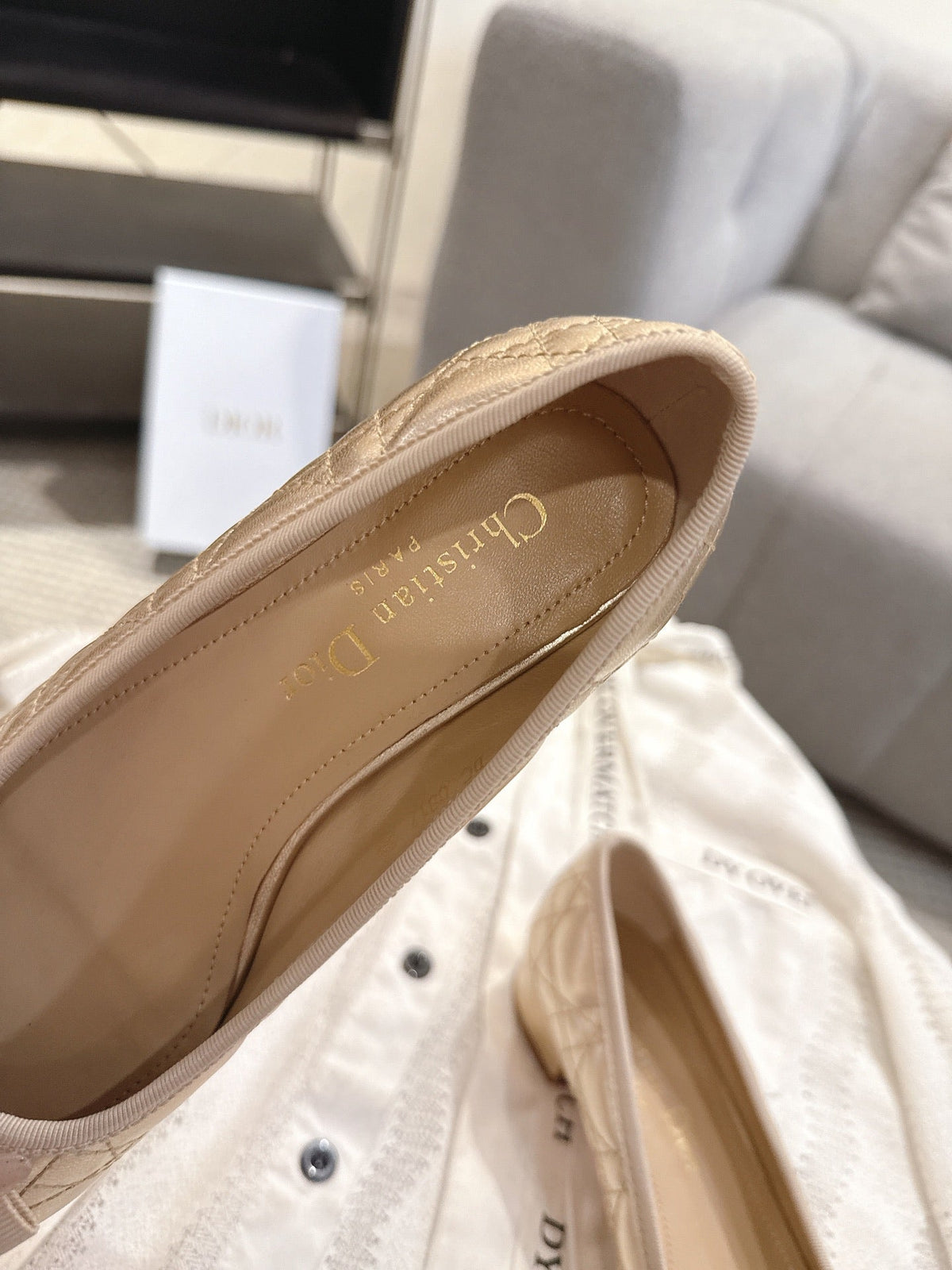 Dior 26s Low Block Heel Pumps Gold Lambskin