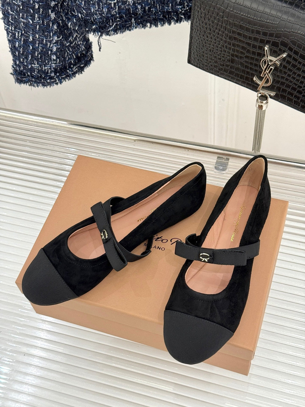 GR 26s Mary Jane Flats Black Suede Fabric 164784
