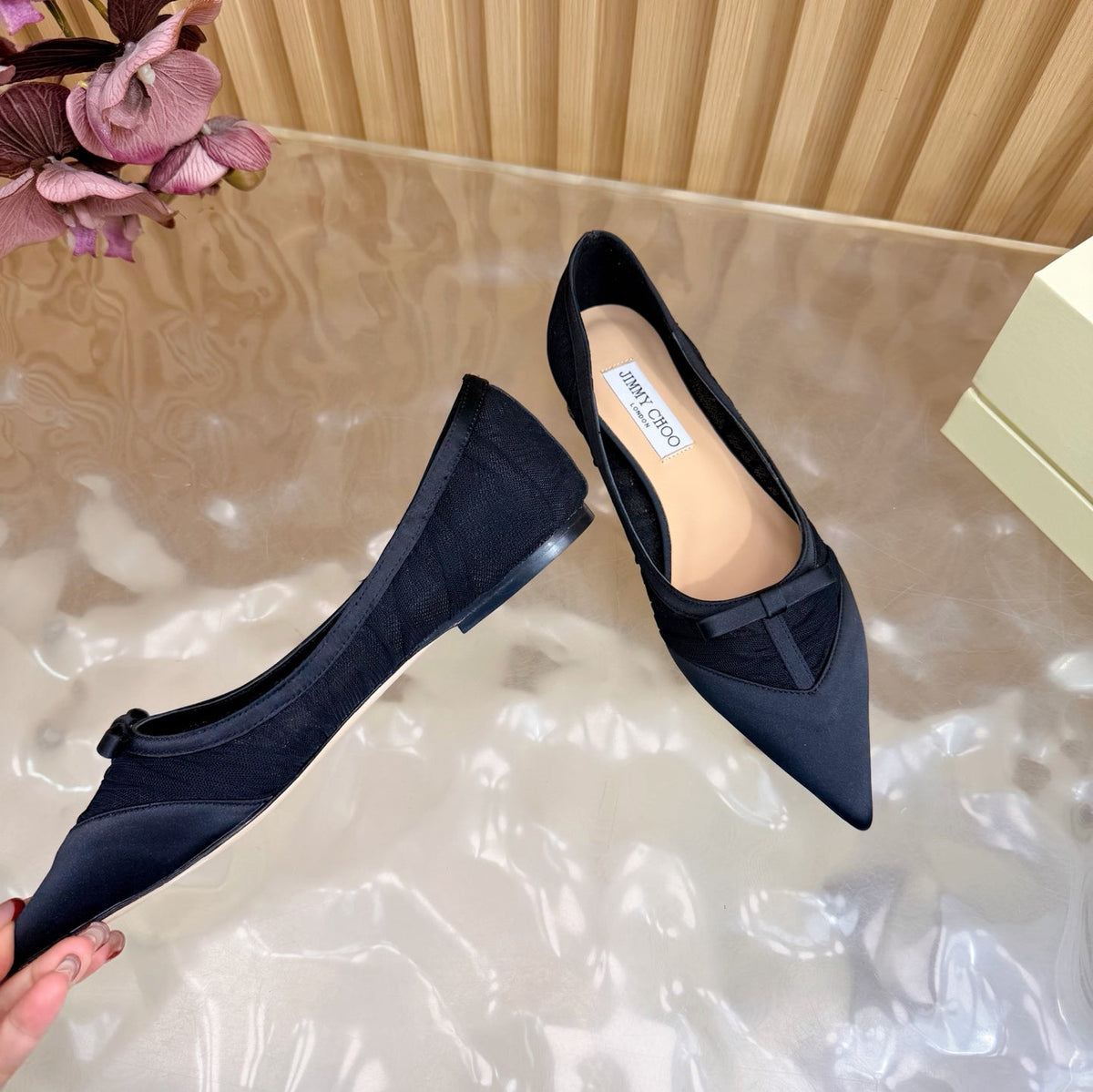 Jimmy Choo 26S Flats Black Mesh And Satin 518394