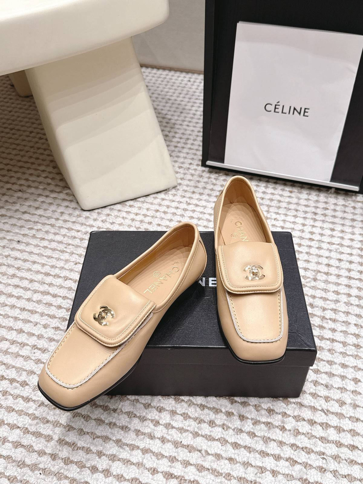 CC 26S Loafers in Beige Calfskin with Gold-Tone CC Logo
