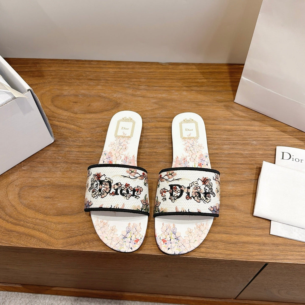 CD 26s Flat Slide Sandals Multicolor Embroidered Canvas 681429