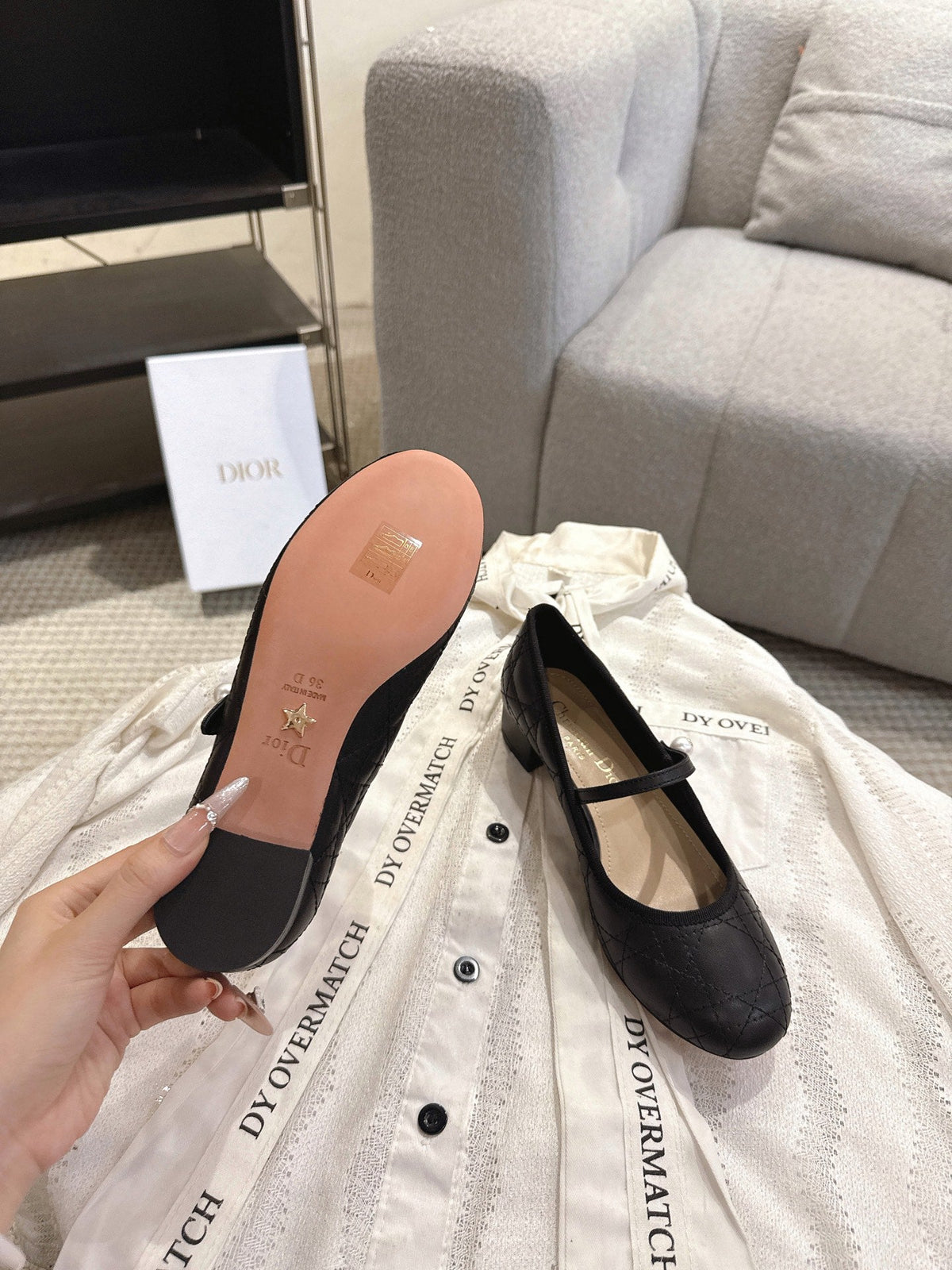 Dior 26s Mary Jane Pumps Black Lambskin Pearl-Adorned Strap
