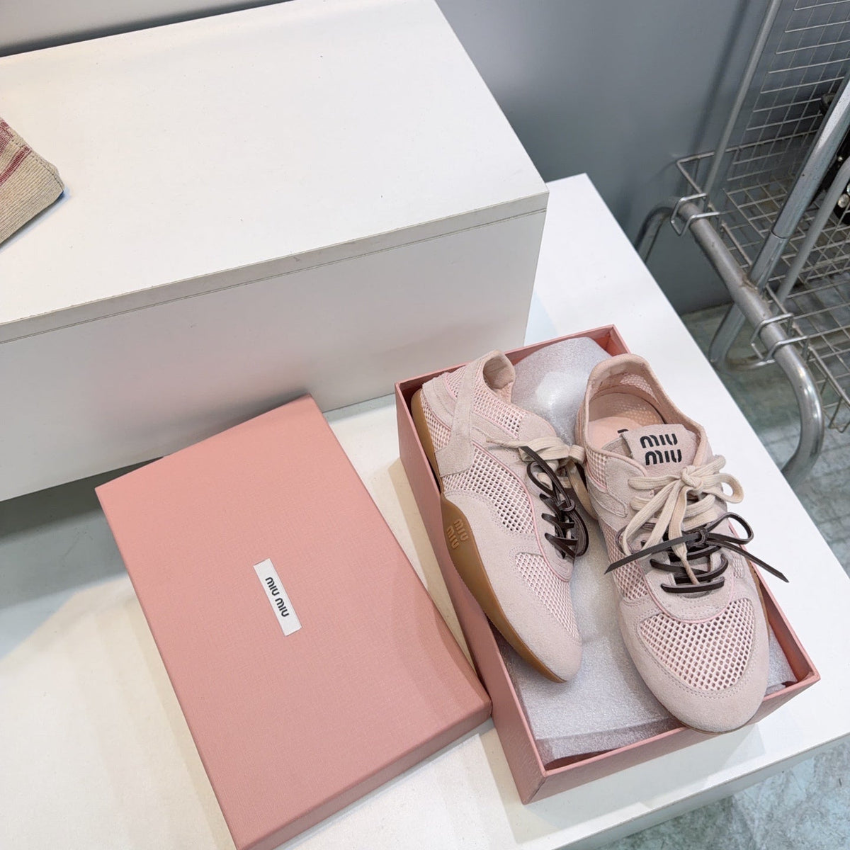 Miumiu 26s Sneakers Light Pink Mesh And Suede