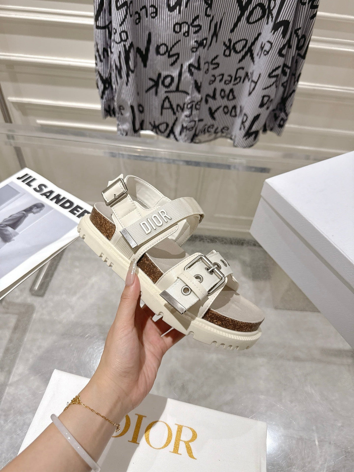 CD 26s Buckle Sandals Off White Canvas 814205