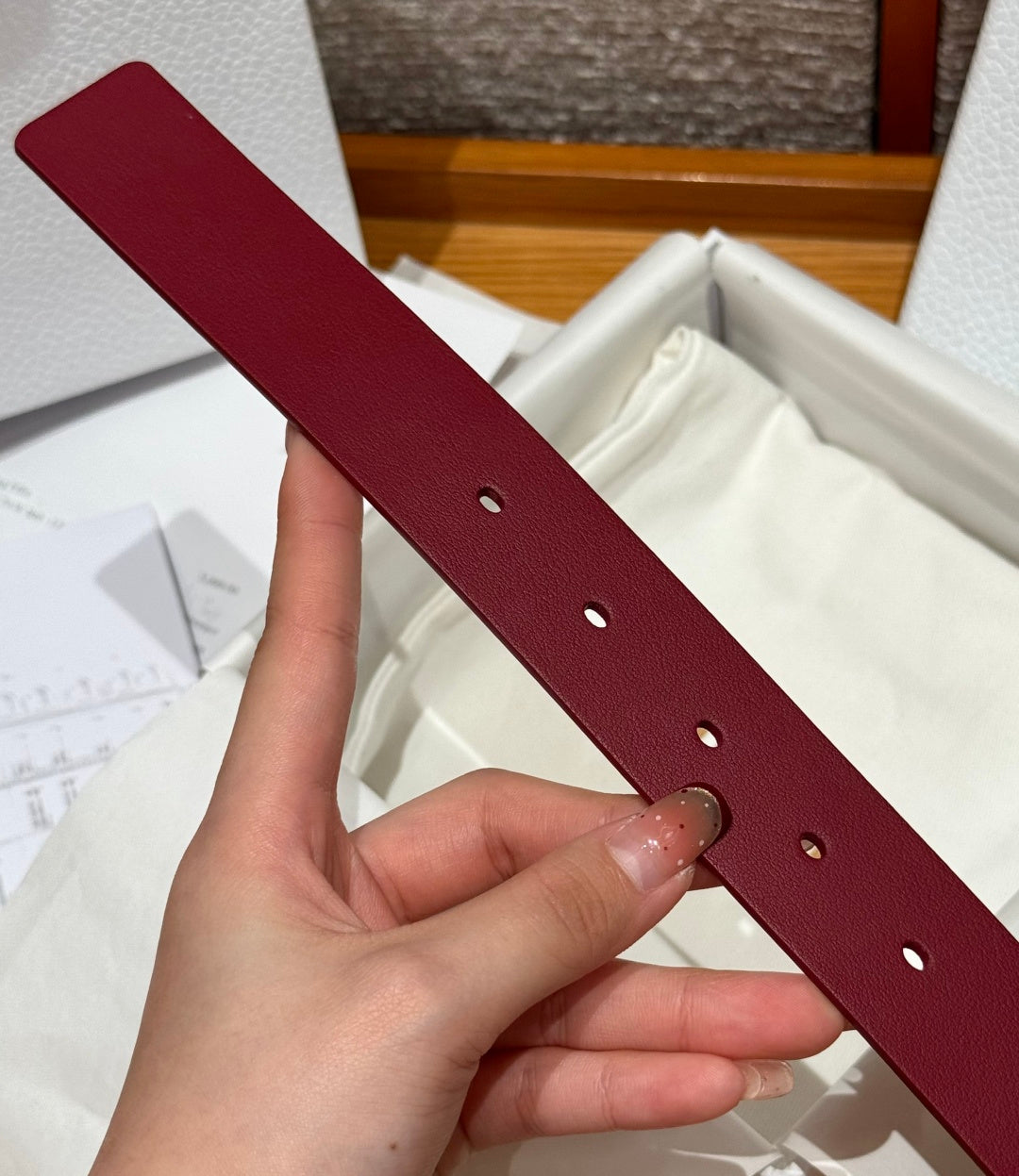 Dior 2026 Rhinestone CD Buckle Belt 25mm Burgundy Cowhide