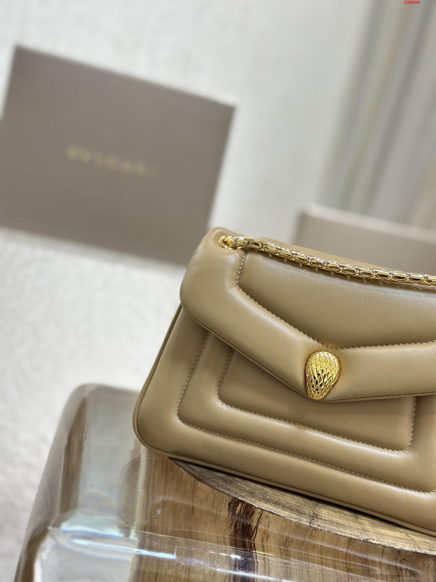 BVL Serpenti Reverse Shoulder Bag 22.5cm Beige Calfskin GHW 188584