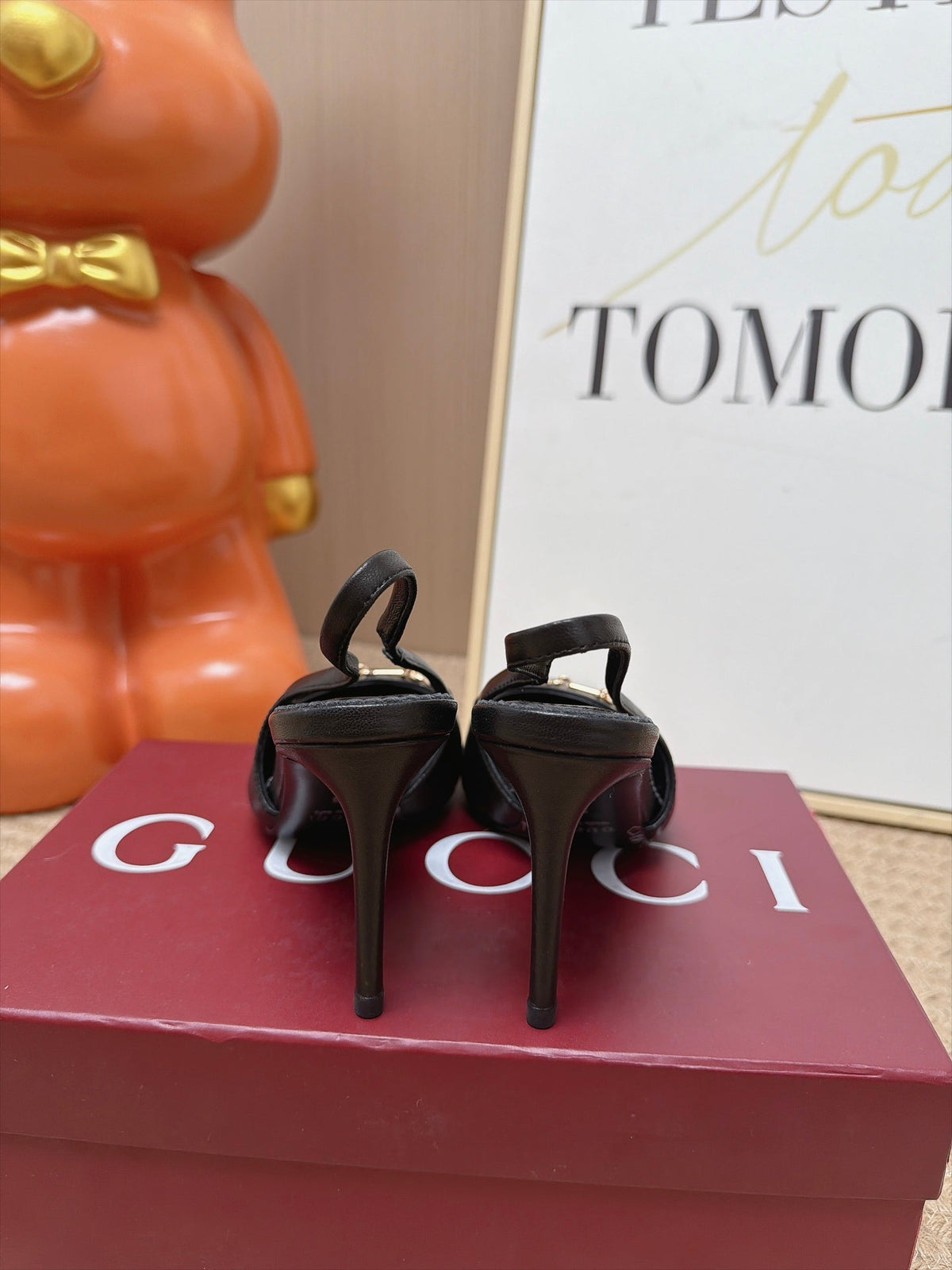 Gucci 26s Slingback Heels 10.5cm Black Lambskin