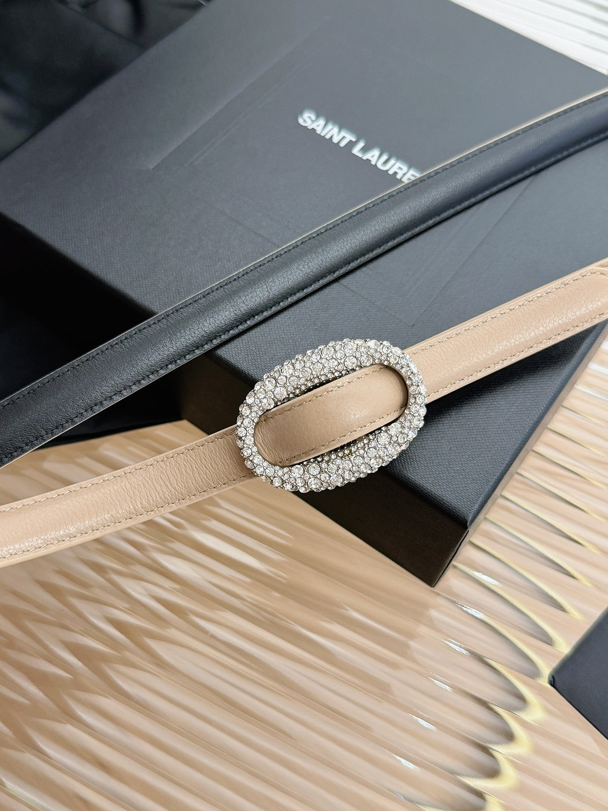 Saint Laurent 2026 Oval Belt 15mm Beige Leather 219073