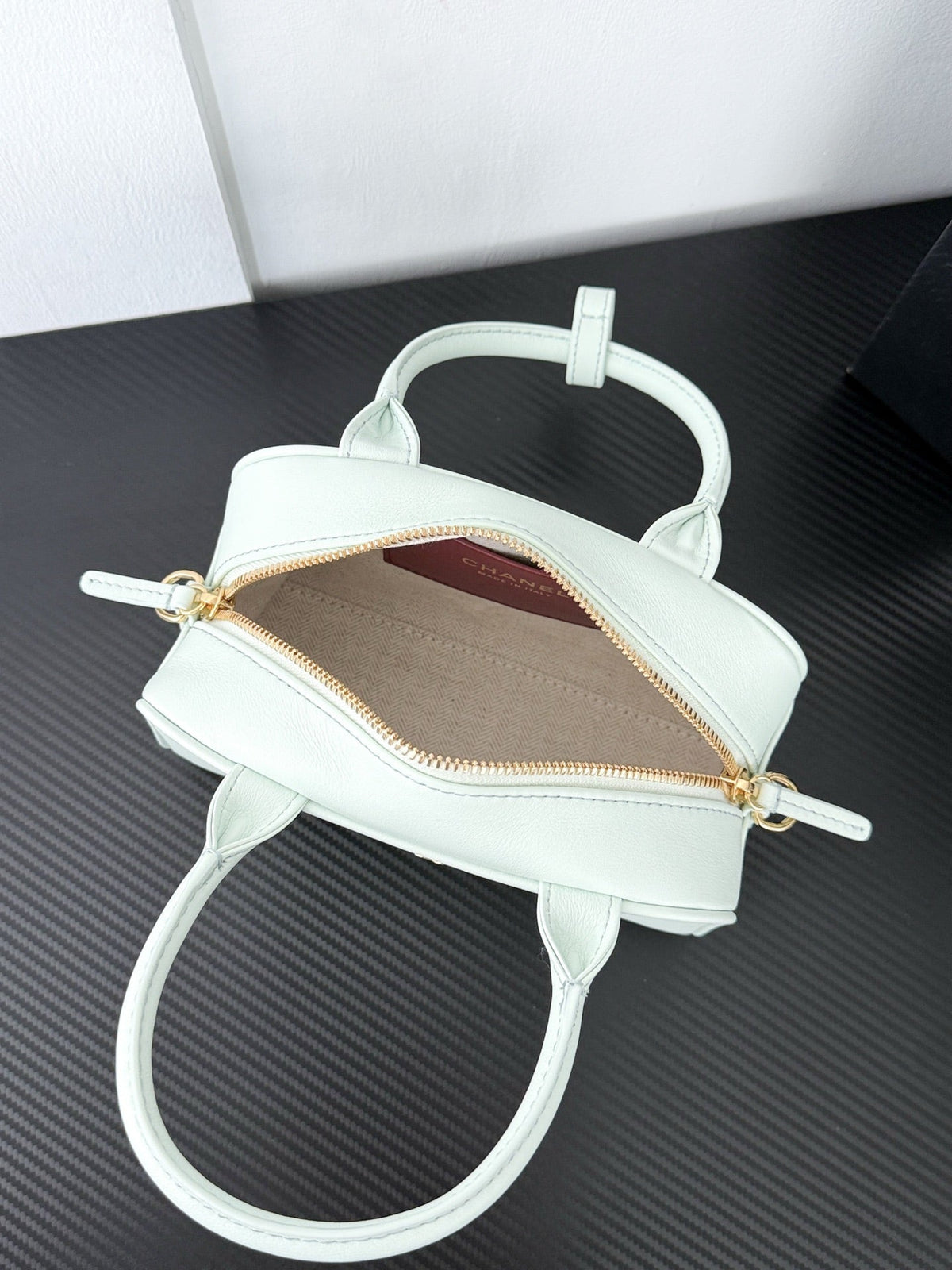 Chanel 2026 Strap Clutch Bag Mint Green Gold Hardware Leather