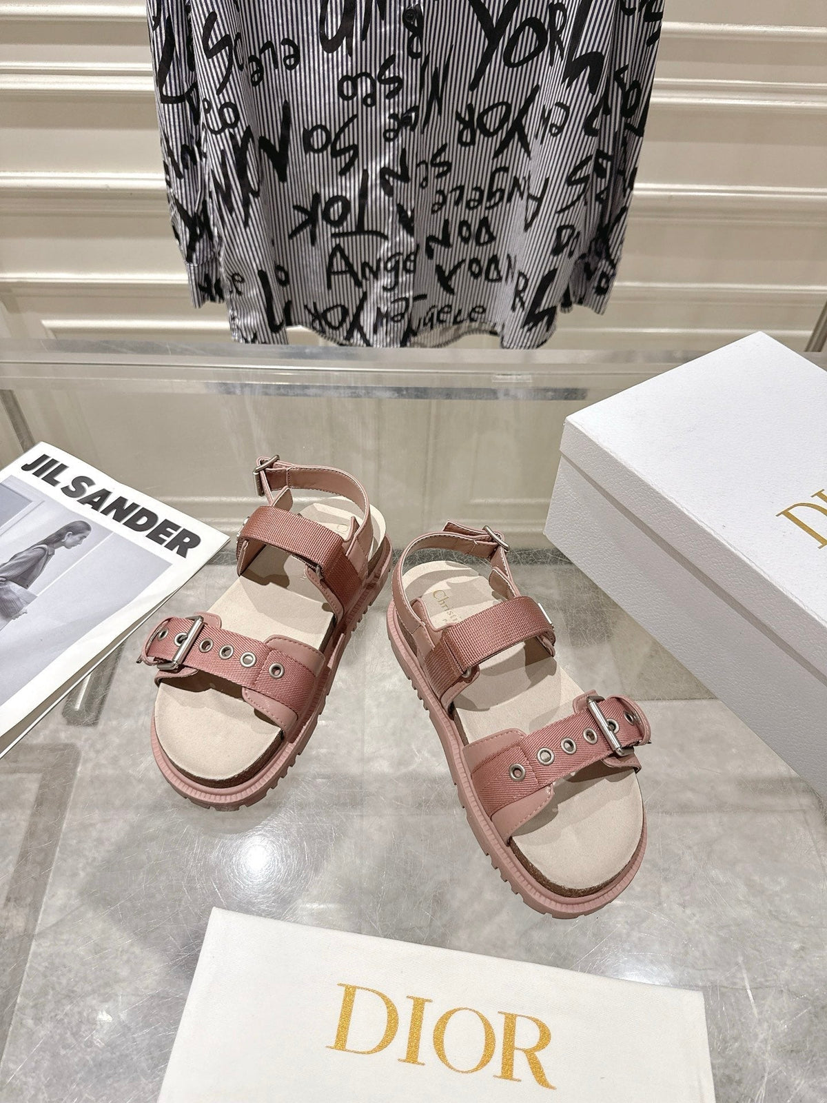 CD 26s Buckle Sandals Nude Pink Canvas 529406