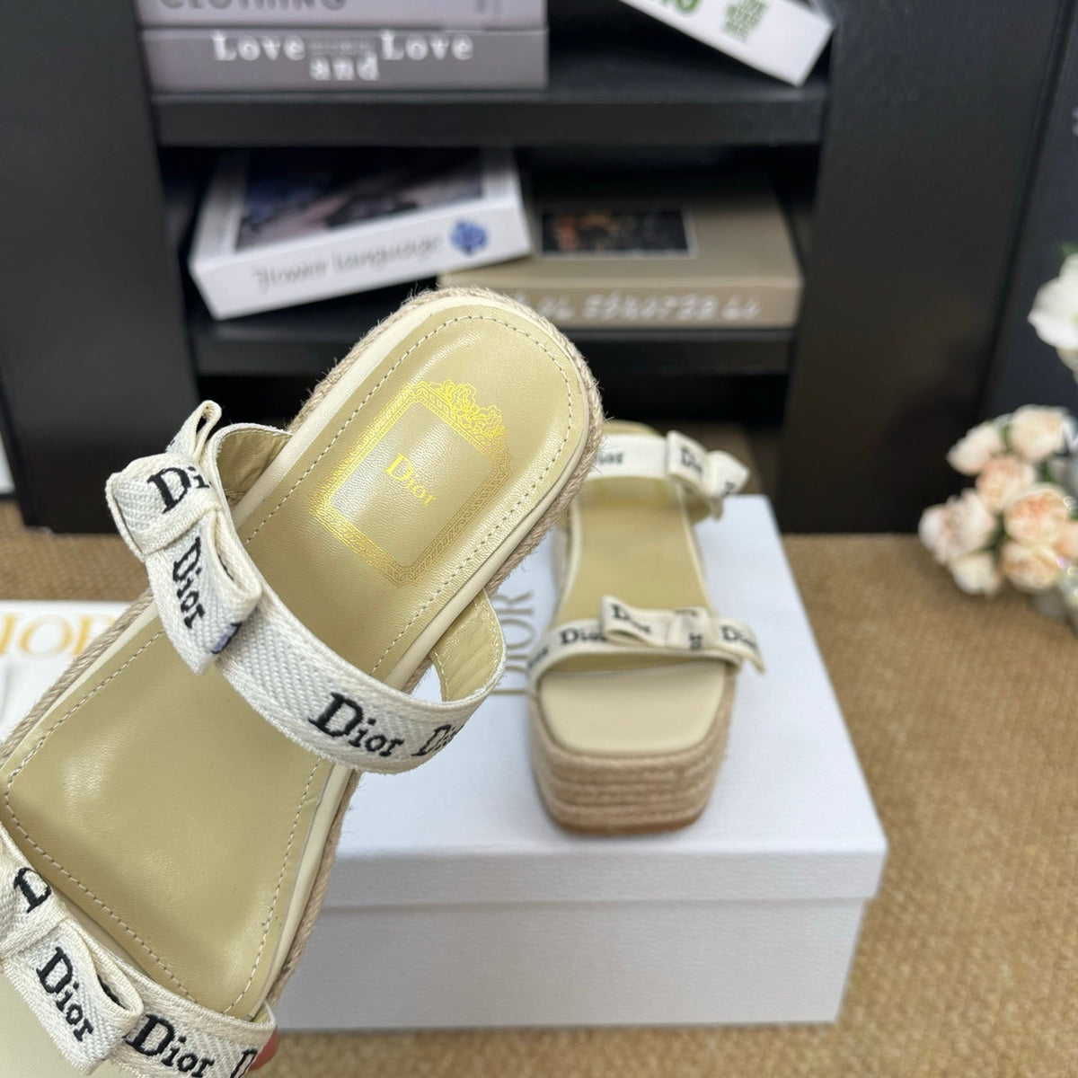 Dior 26s Wedge Sandal Beige Canvas Calfskin