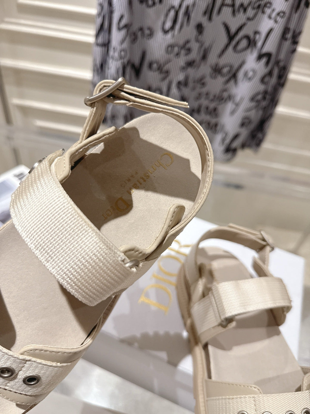 CD 26s Buckle Sandals Beige Canvas 628401