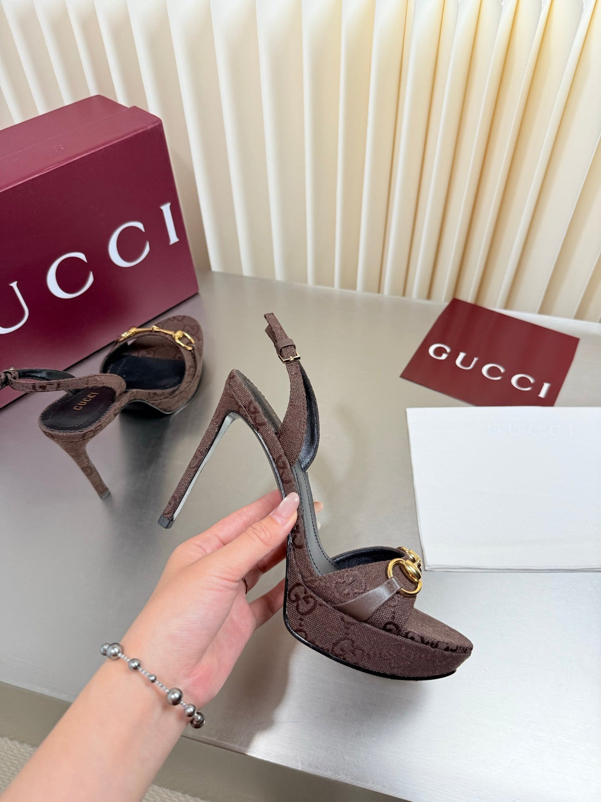 Gucci 26s Slingback Pump 10.5cm Dark Brown GG Canvas