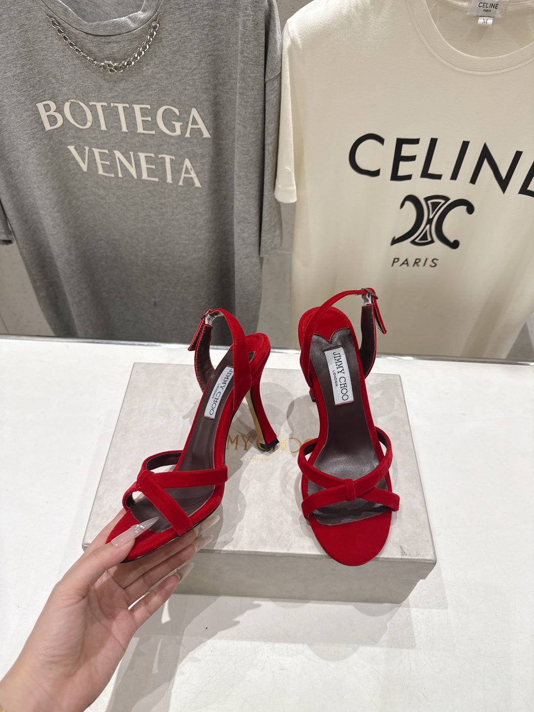 Jimmy Choo 26S High-Heeled Sandals 10.0cm Red Velvet 529416