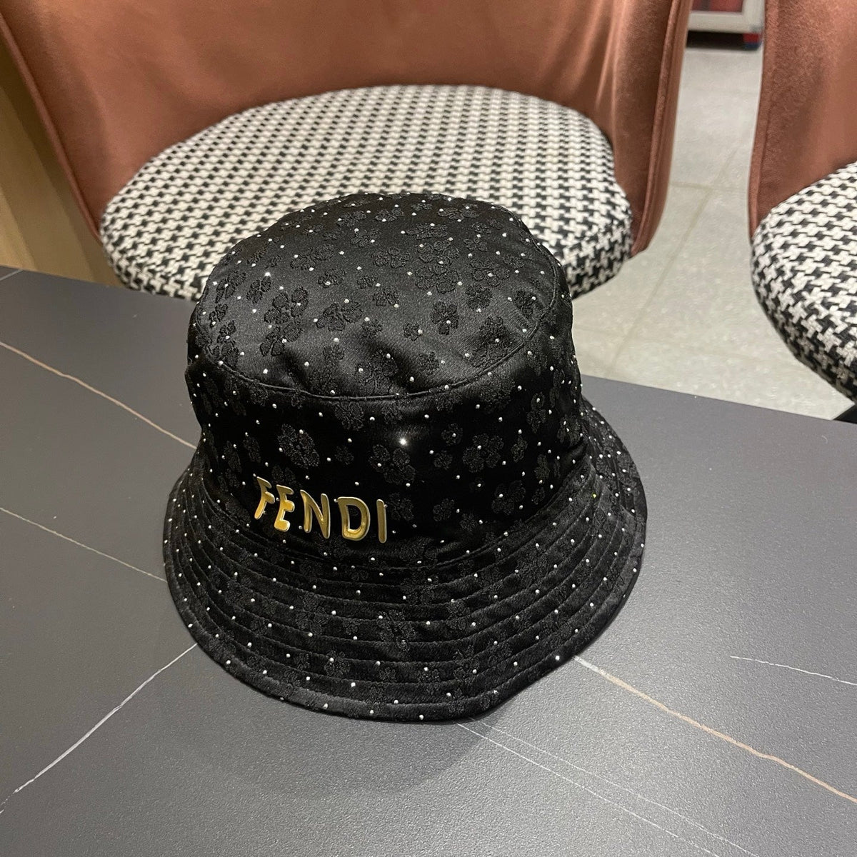 Fendi Rhinestone Embroidered Fabric Bucket Hat 491651