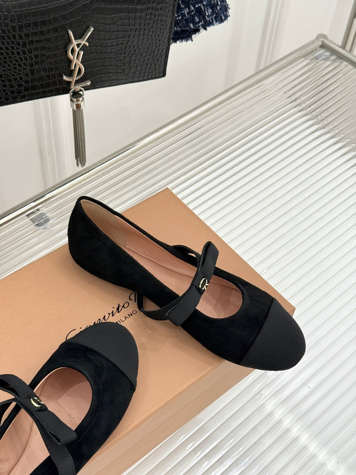 GR 26s Mary Jane Flats Black Suede Fabric 164784