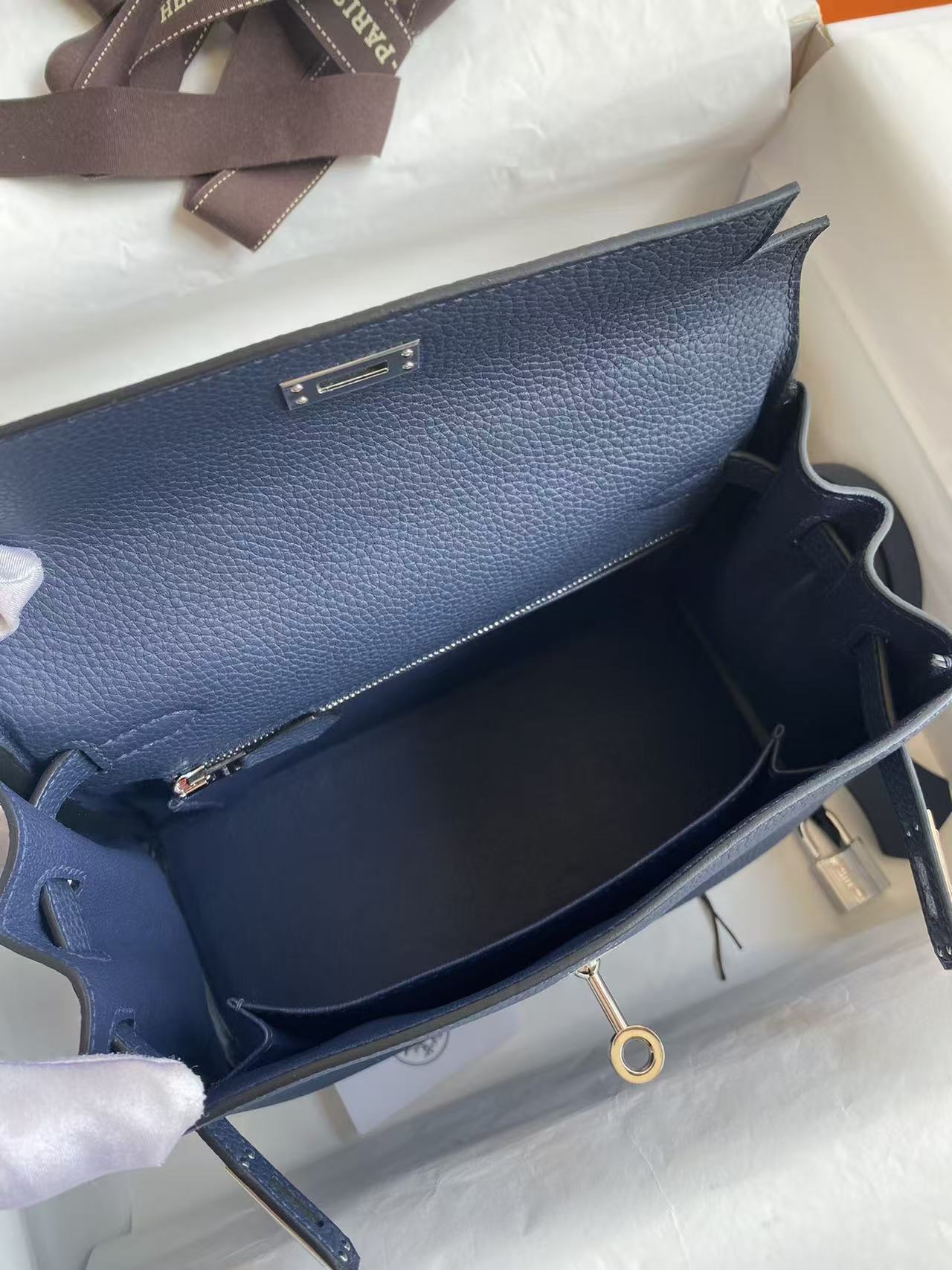 HM Kelly Bag 25cm Dark Blue Togo Leather SHW