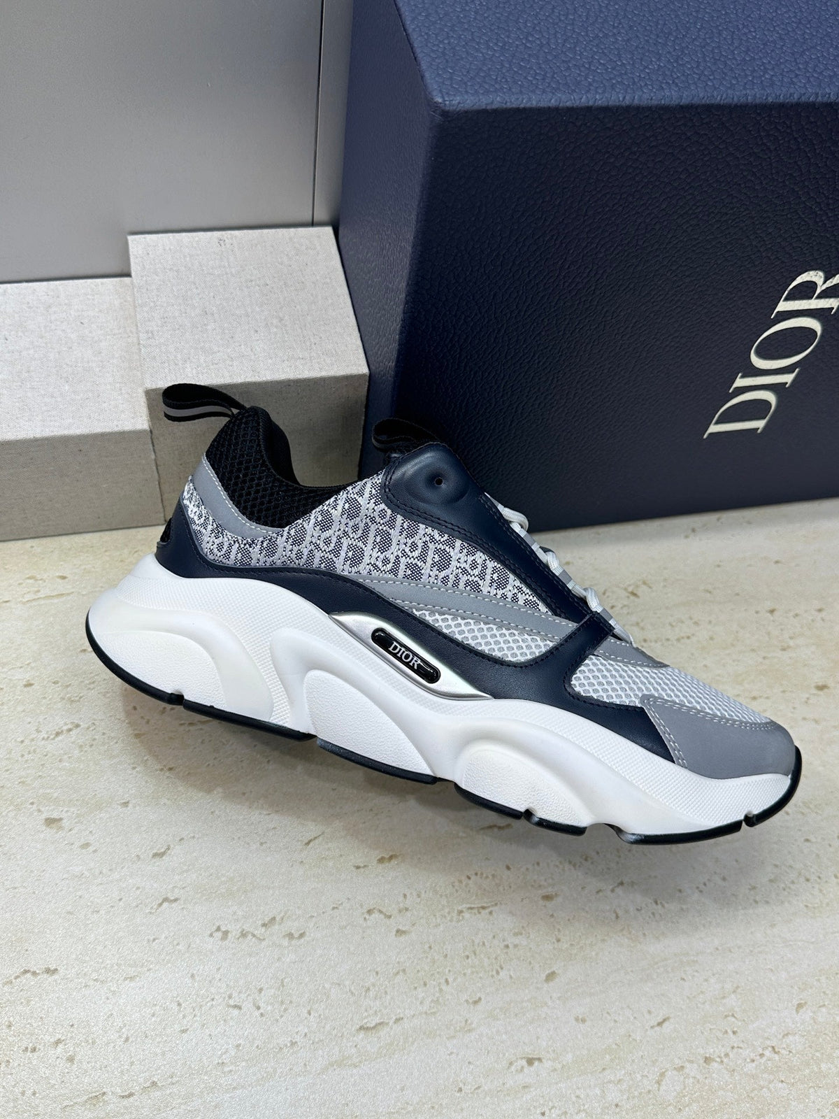 CD 26s Men B22 Sneakers Grey Blue Oblique Jacquard Canvas 835214