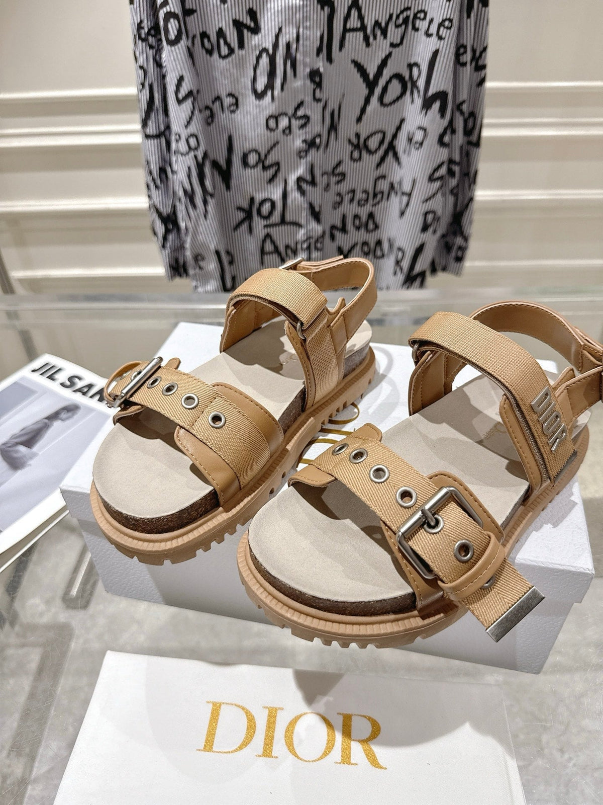 CD 26s Buckle Sandals Camel Beige Canvas 639152