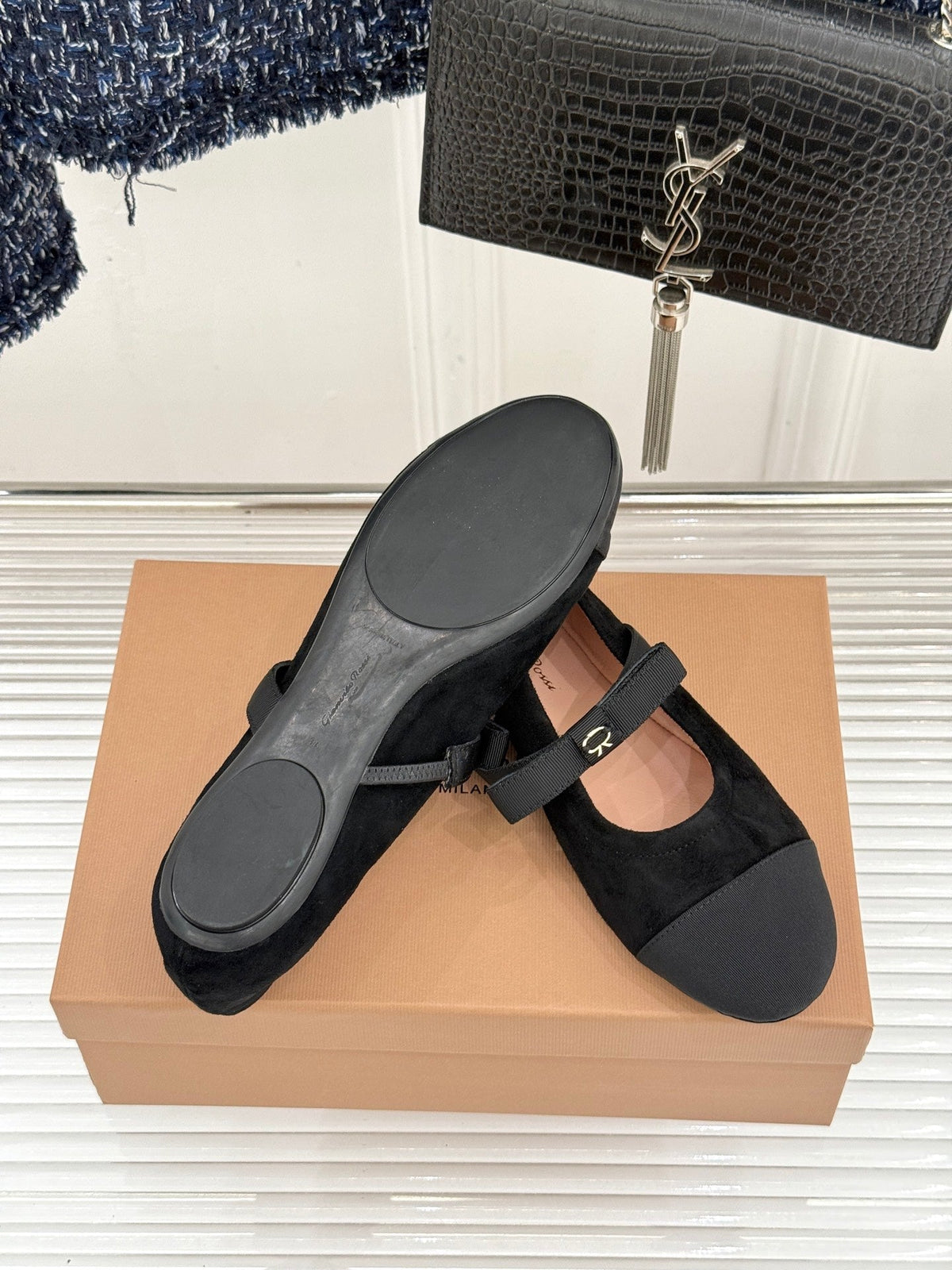 GR 26s Mary Jane Flats Black Suede Fabric 164784