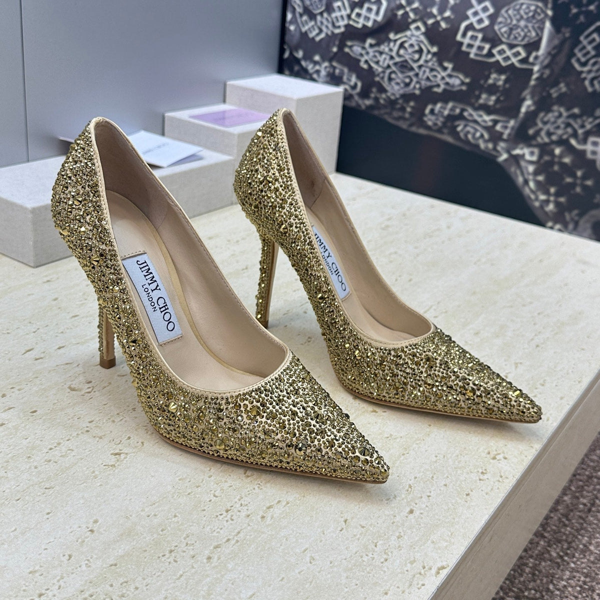 Jimmy Choo 26S High Heels 9.5cm Gold Crystal-Embellished 628491