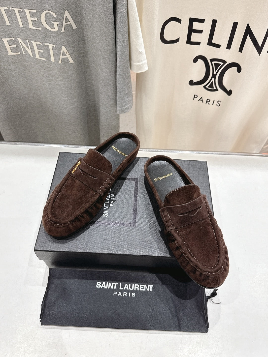 YSL Loafer Cassandre Dark Brown Suede