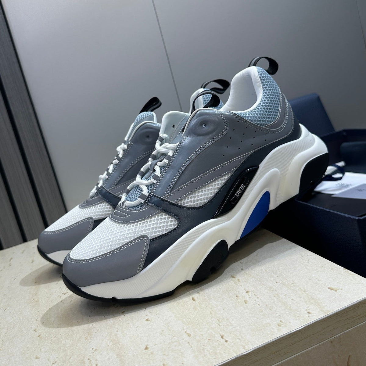 CD 26s Men B22 Sneakers Grey White Mesh Blue Trim 410295