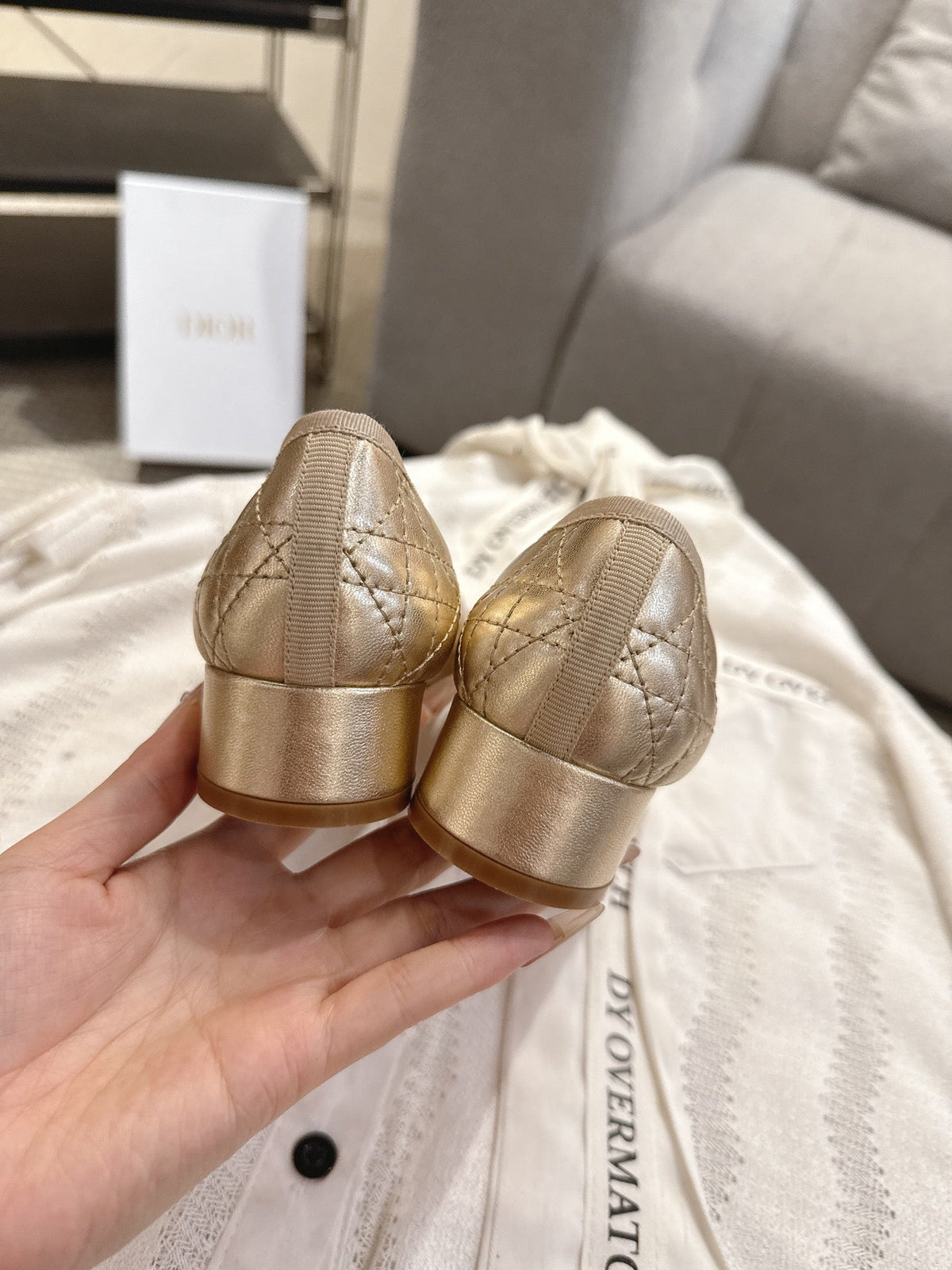 Dior 26s Low Block Heel Pumps Gold Lambskin
