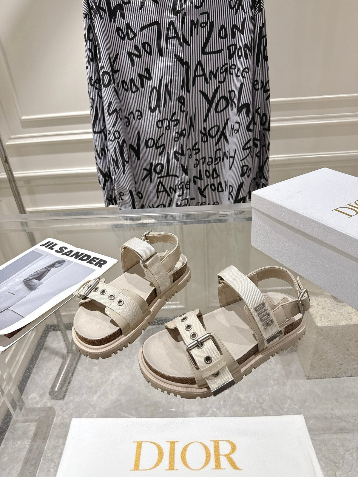 CD 26s Buckle Sandals Beige Canvas 628401