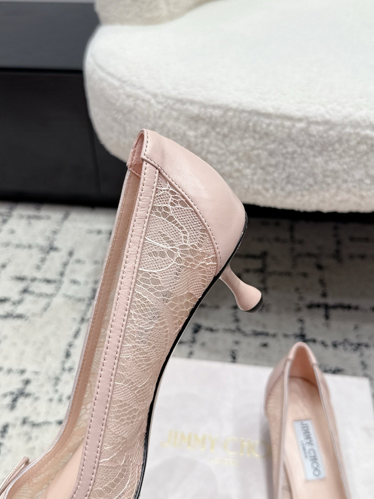 Jimmy Choo 26S Lace-Up High Heels 4.5cm Nude Pink Lace Fabric 719245