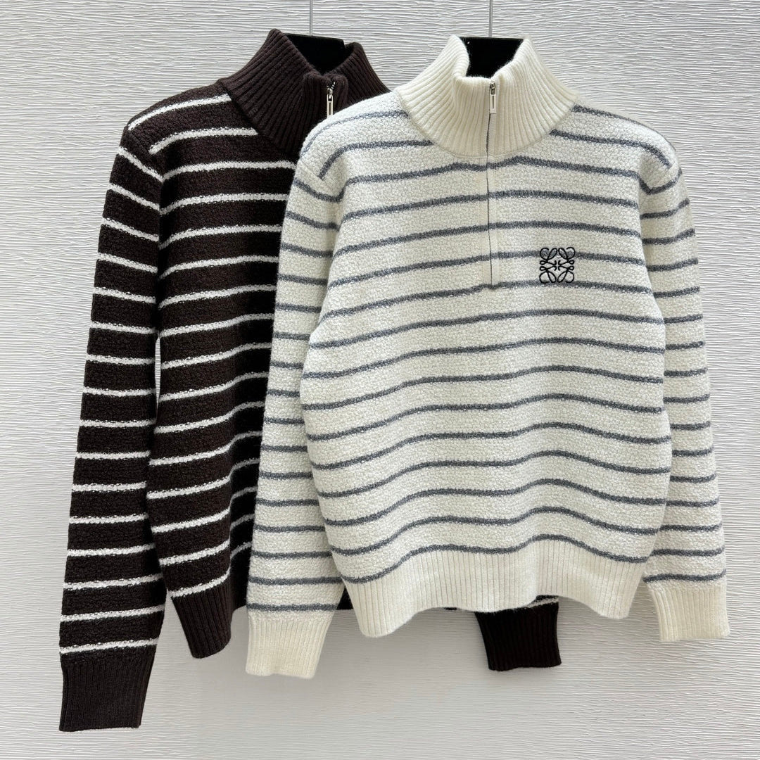 LW 26FW Striped Half-Zip Knit Sweater High Collar Chest Logo Wool 313348