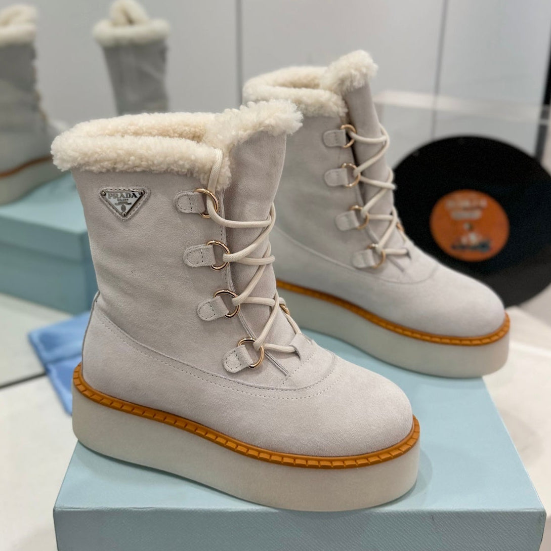 Prada 2026 Platform Snow Boots Suede Wool 166143