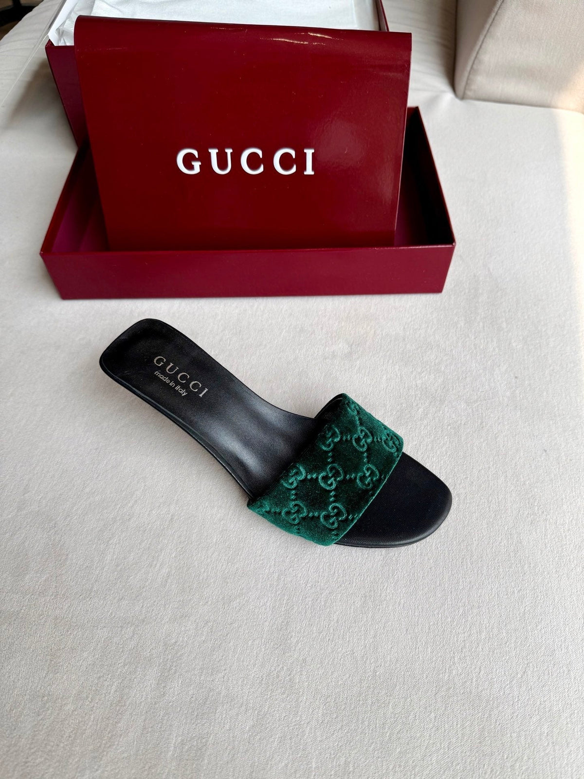 Gucci 26s Slide Sandals 5.5cm Dark Green Velvet