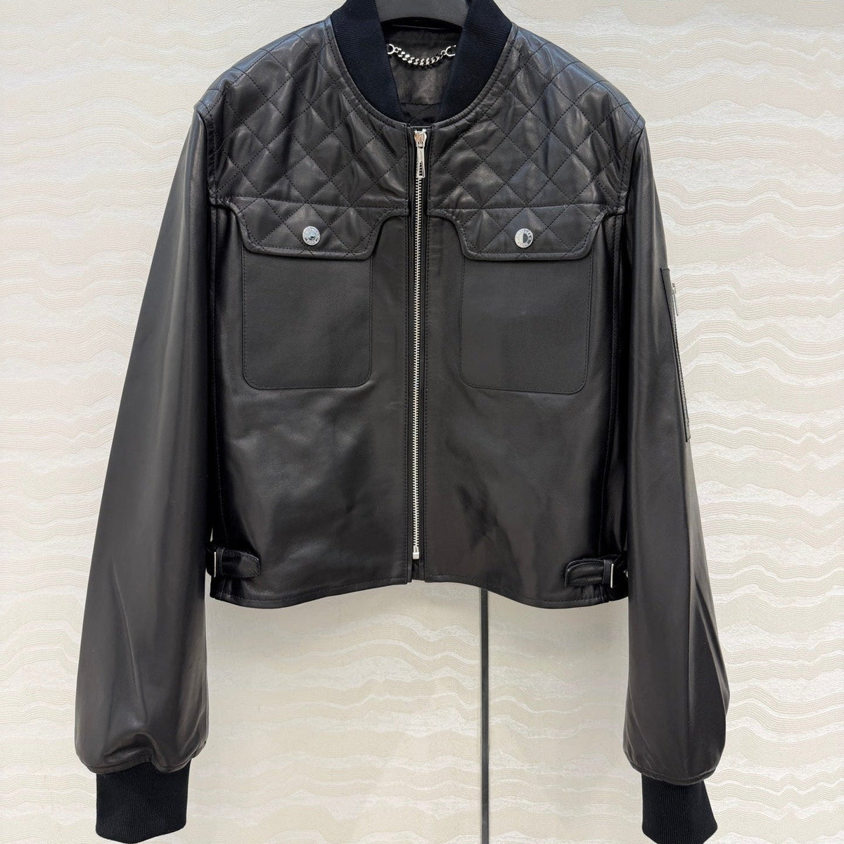 HM 25FW Quilted-Yoke Leather Bomber Jacket Black Sheepskin 440935