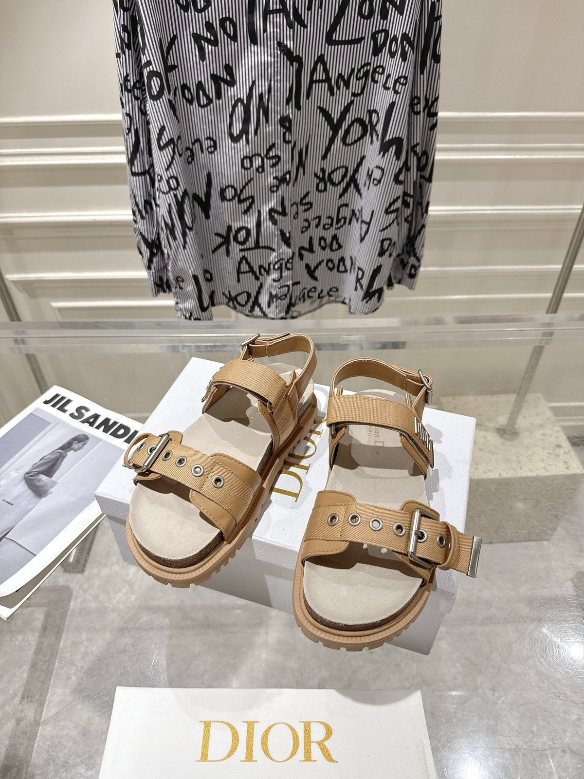 CD 26s Buckle Sandals Camel Beige Canvas 639152
