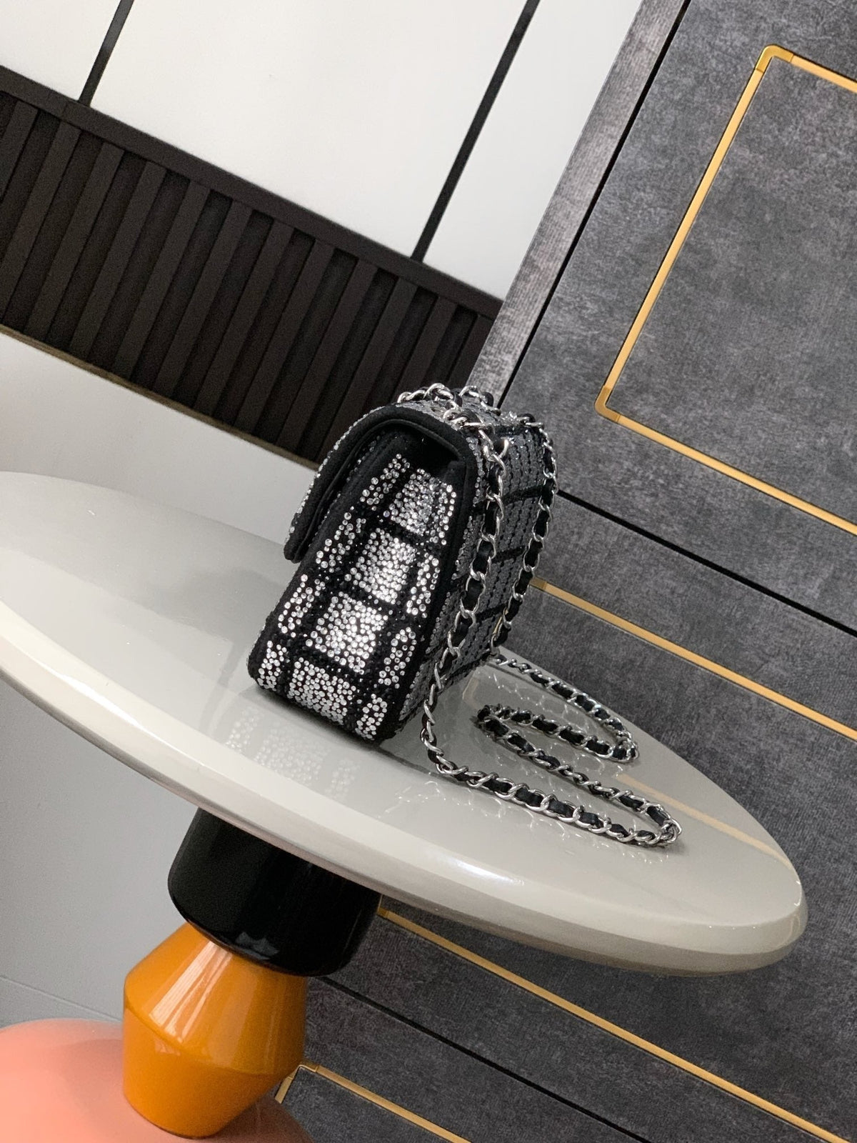 Chanel 2026 Crystal Embellished Flap Bag 20cm Black Silver Hardware Leather