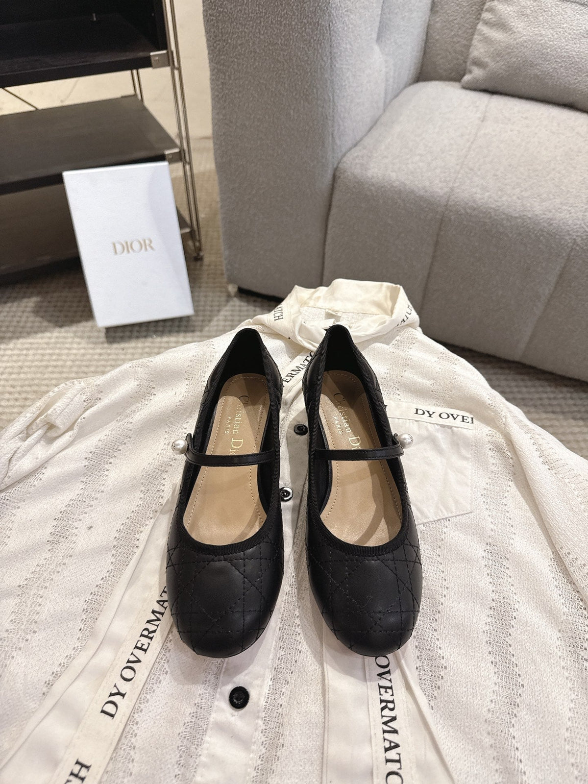 Dior 26s Mary Jane Pumps Black Lambskin Pearl-Adorned Strap