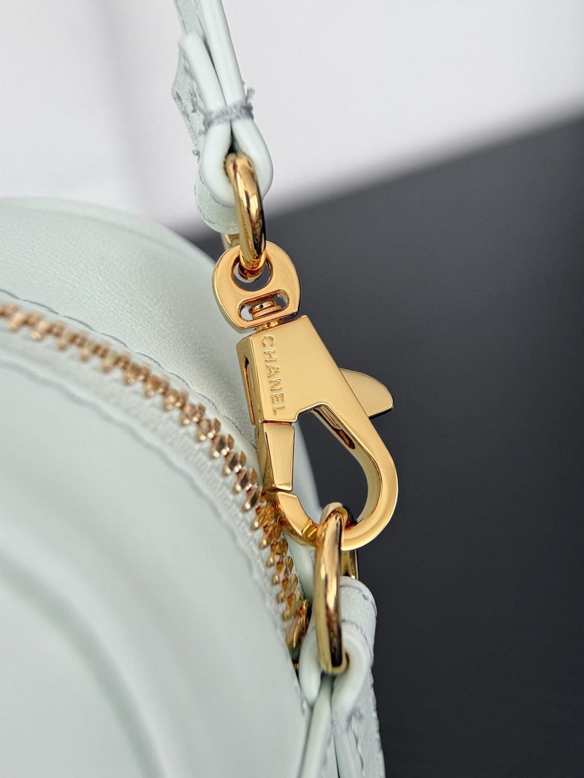 Chanel 2026 Strap Clutch Bag Mint Green Gold Hardware Leather