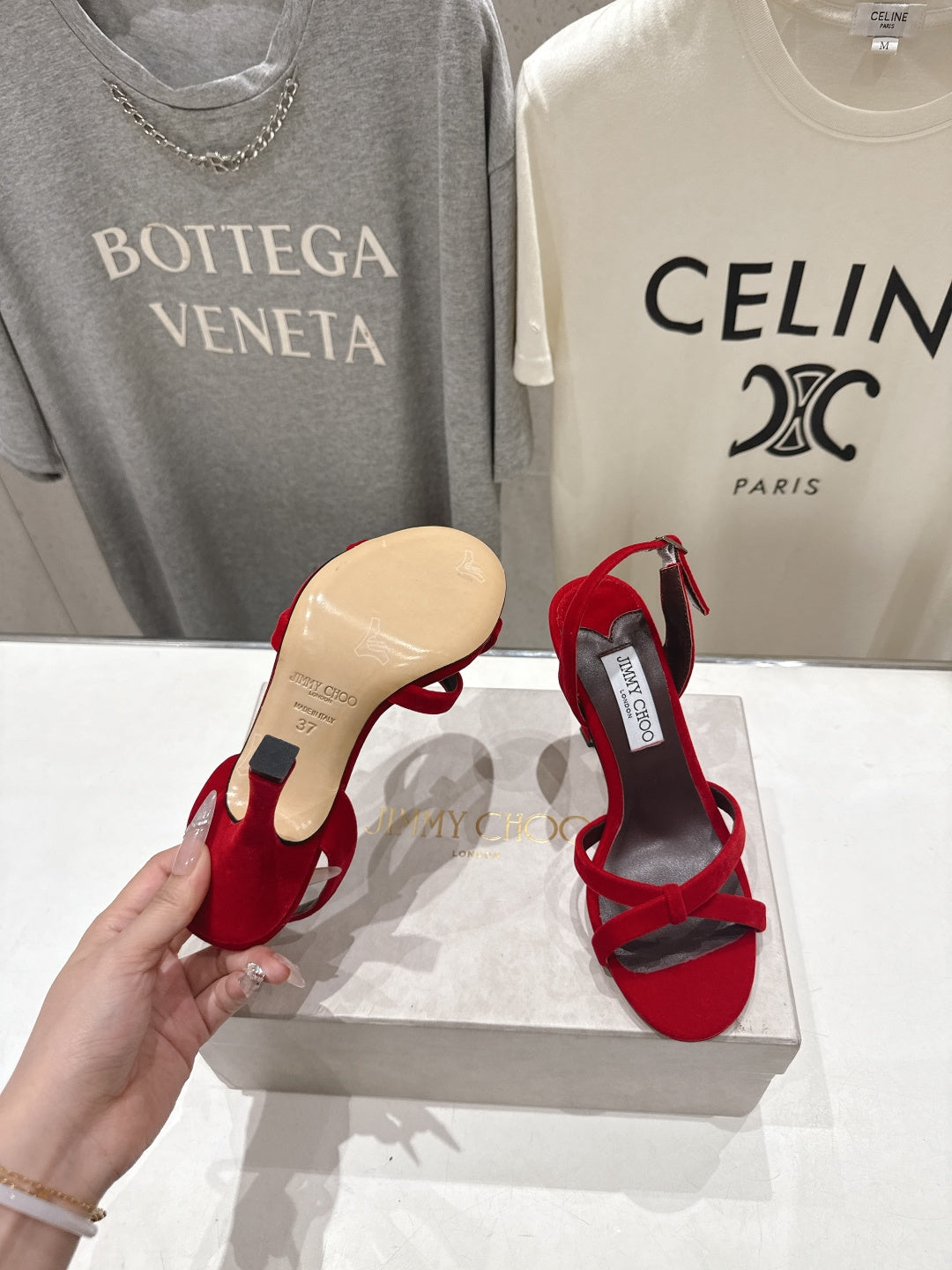 Jimmy Choo 26S High-Heeled Sandals 10.0cm Red Velvet 529416