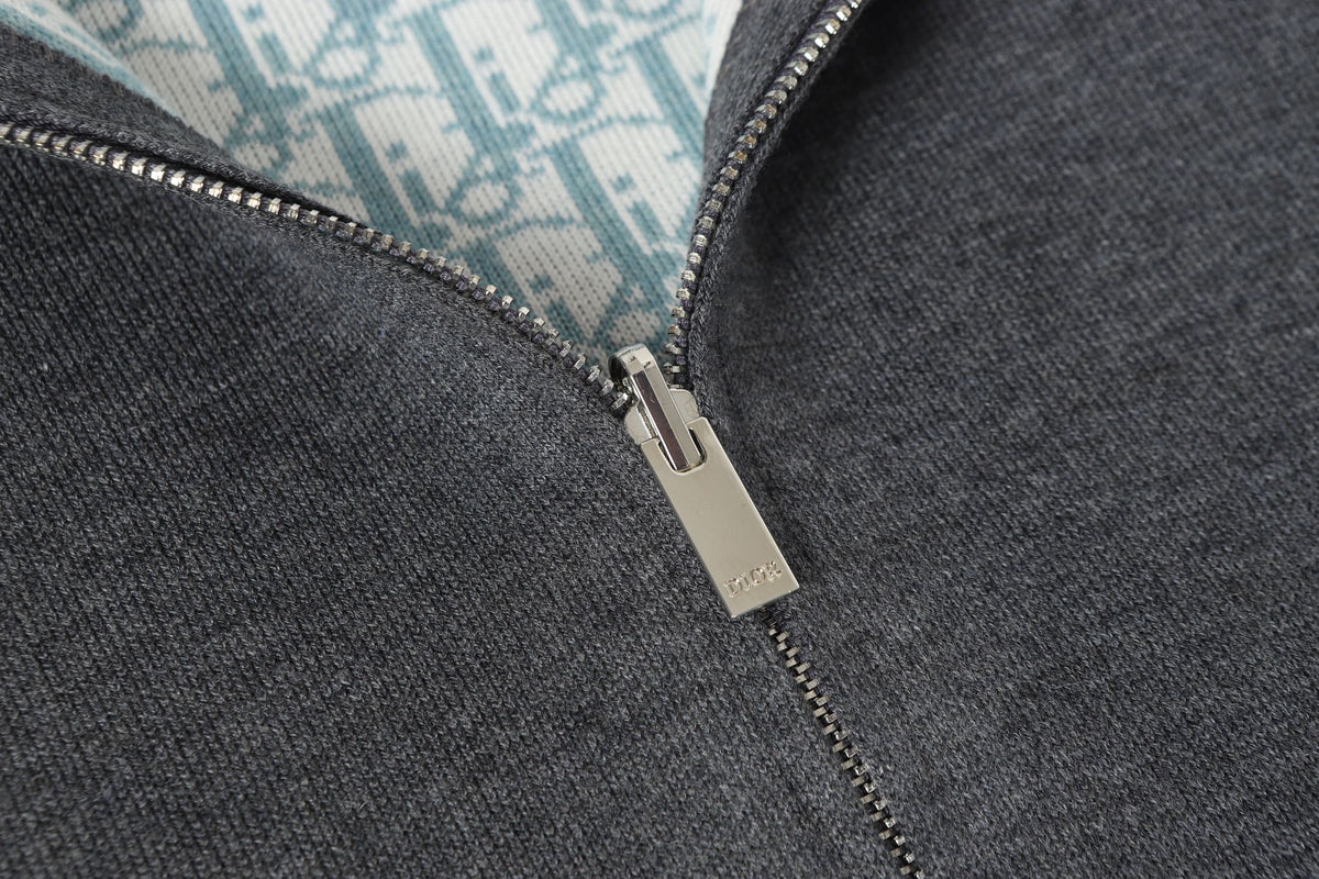 Dior 26s Reversible Hoodie Grey Blue Dior Oblique Knit Men